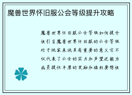 魔兽世界怀旧服公会等级提升攻略